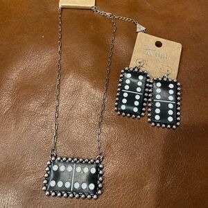 New! Black Domino Necklace and Earring Set